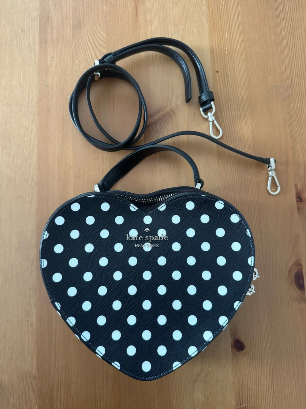NWOT! Kate Spade Love Shack Black and White Polka Dot Heart Crossbody